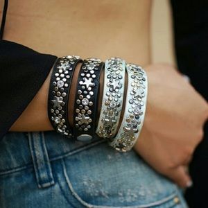⭐️ Rhinestone Black Leather Bracelet